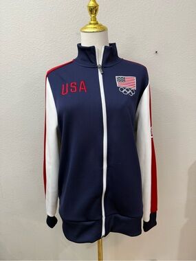USA Olympic Navy Track Jacket with Flag Embroidery M